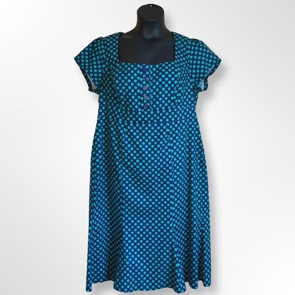 Cherry Velvet Retro Pin Up Polka Dot Dress XL with Trumpet Skirt and Back Detail - Picture 1 of 13